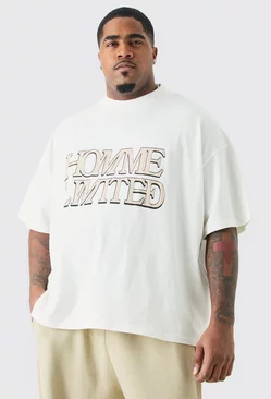 Plus Oversized Boxy Extended Neck Homme Ltd T-shirt Ecru