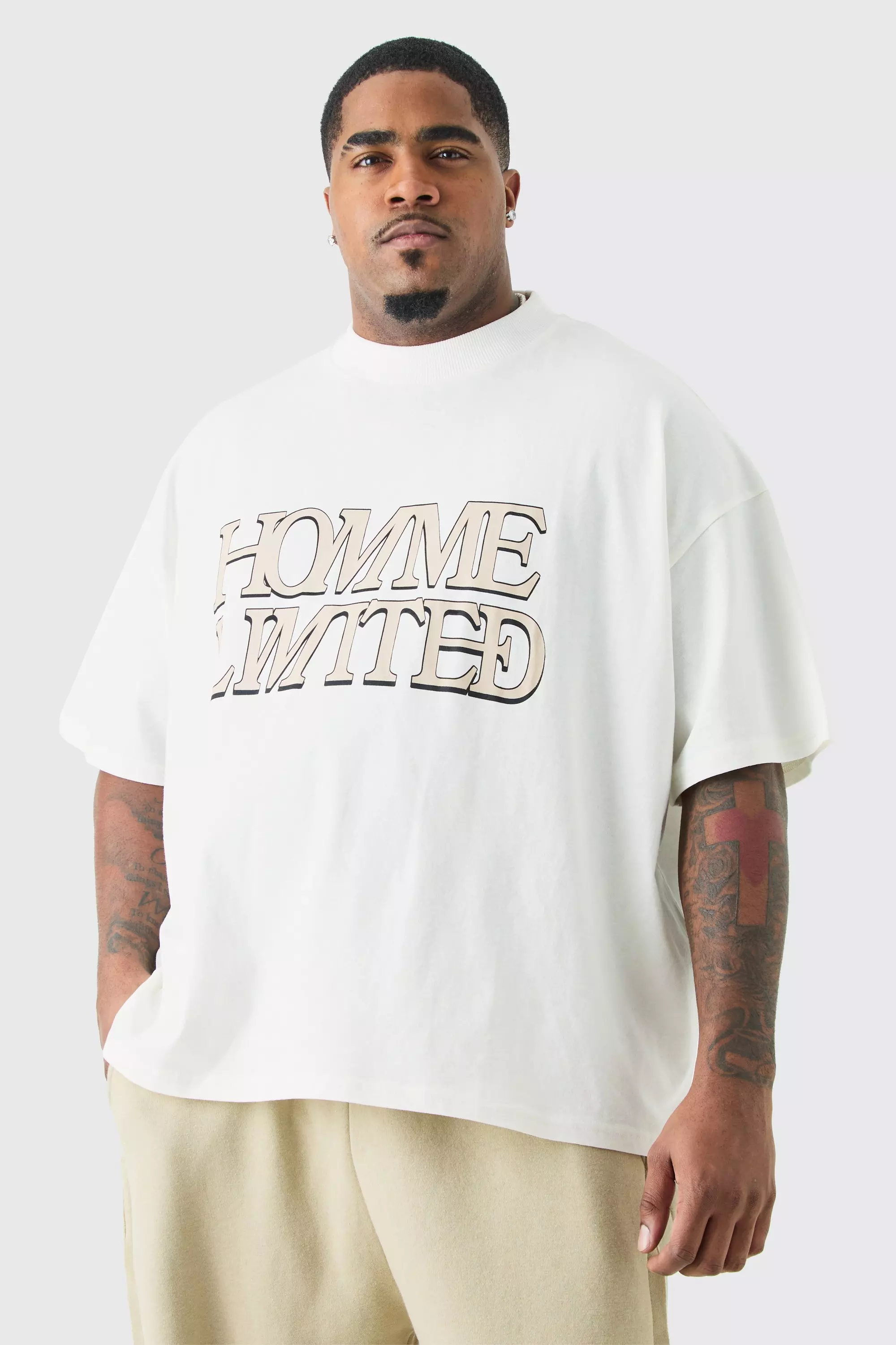 Plus Oversized Boxy Extended Neck Homme Ltd T-shirt Ecru