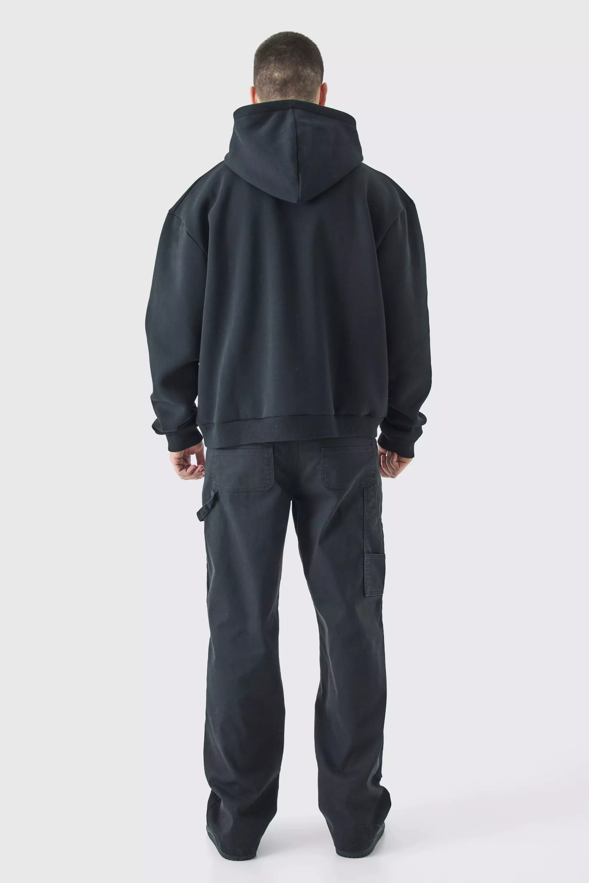 Black Tall Oversized Boxy Skull Line Drawing Hoodie alternative image