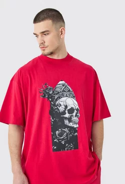 Tall Oversized Extended Neck Skull T-shirt Red