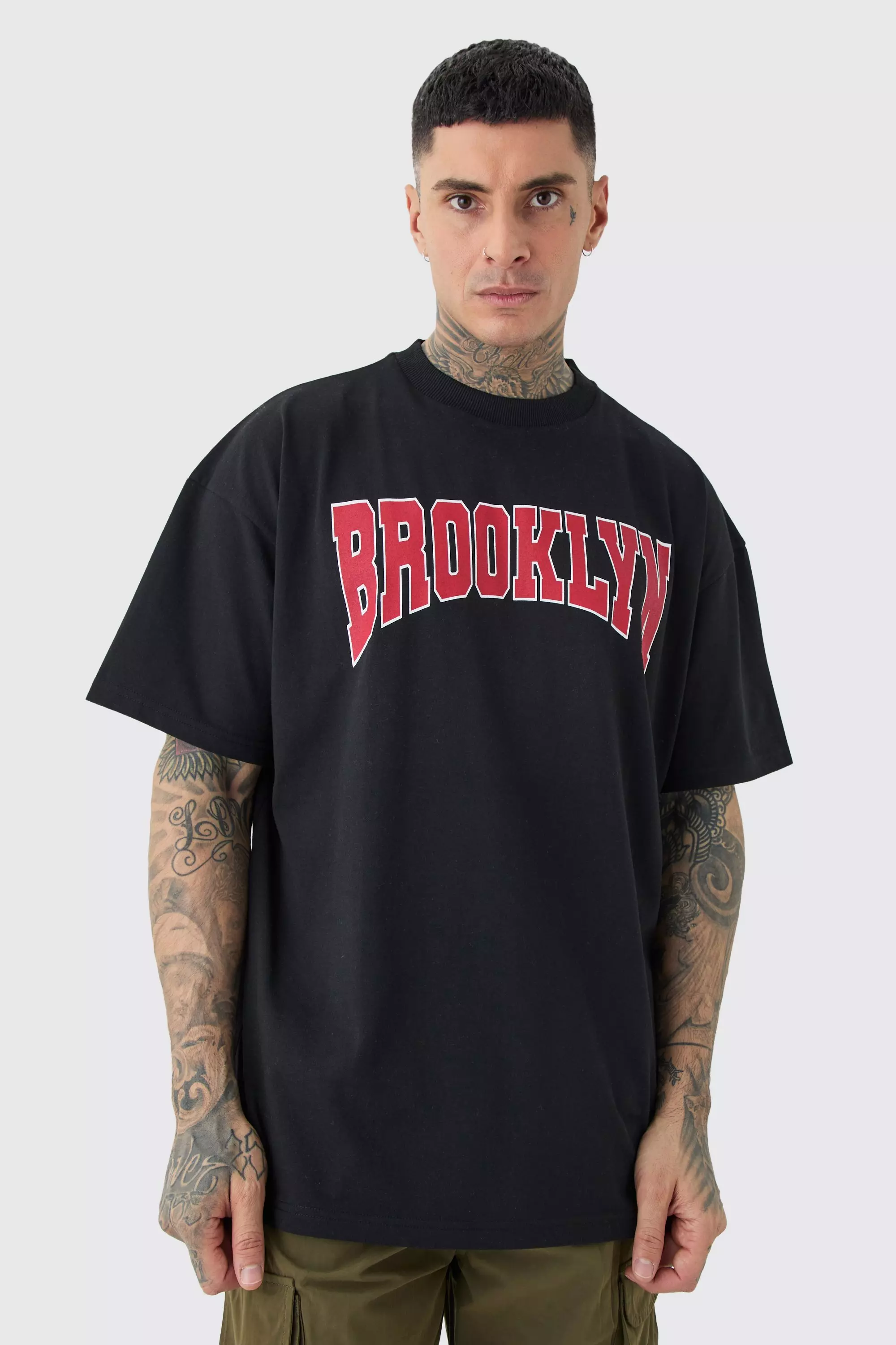 Tall Oversized Extended Neck Brooklyn T-shirt Black