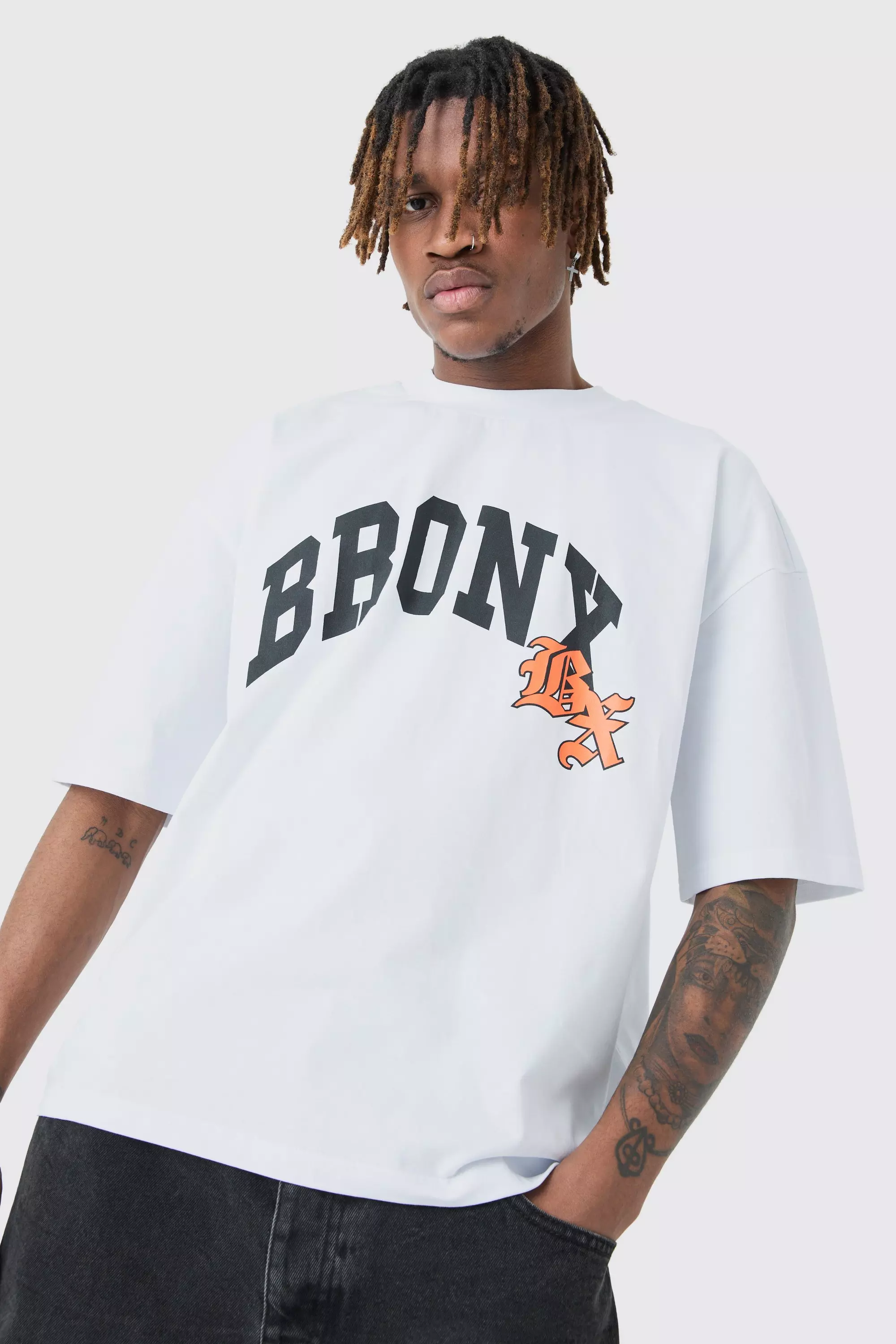 Tall Oversized Boxy Extended Neck Bronx T-shirt White