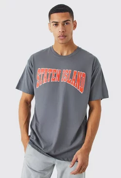 Oversized Varsity Staten Island T-shirt Charcoal