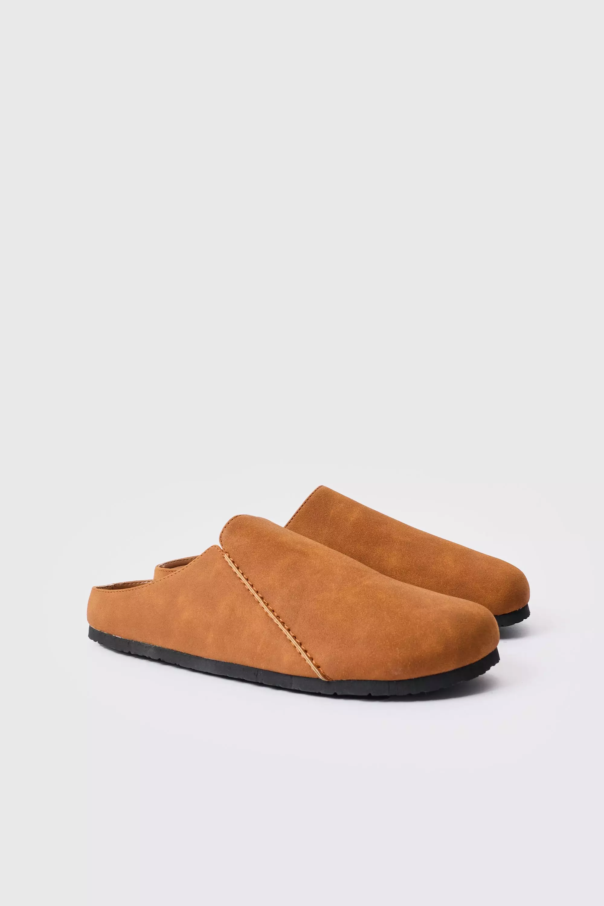 Faux Suede Slip On Mule In Tan Tan