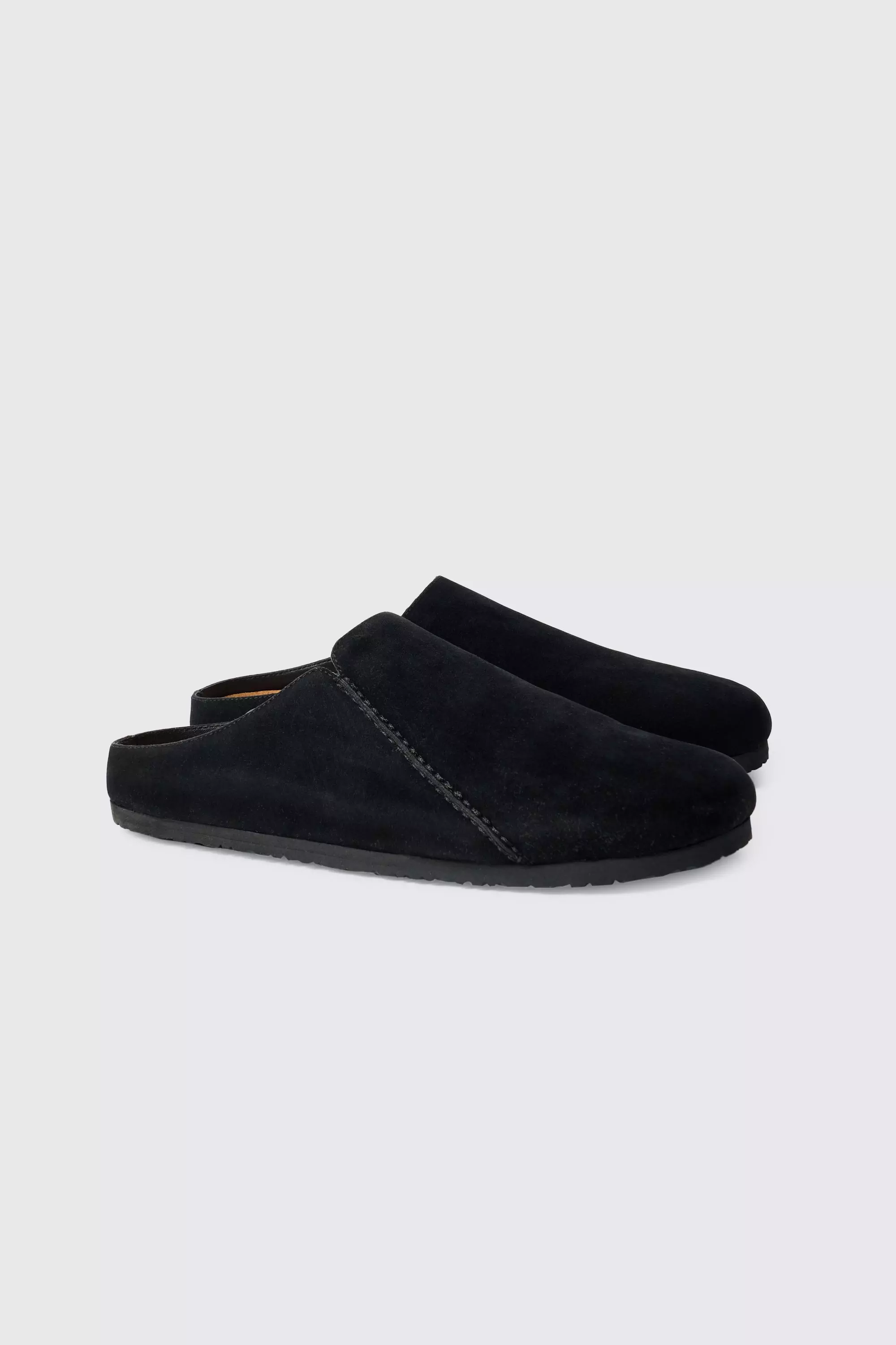 Faux Suede Slip On Mule In Black Black