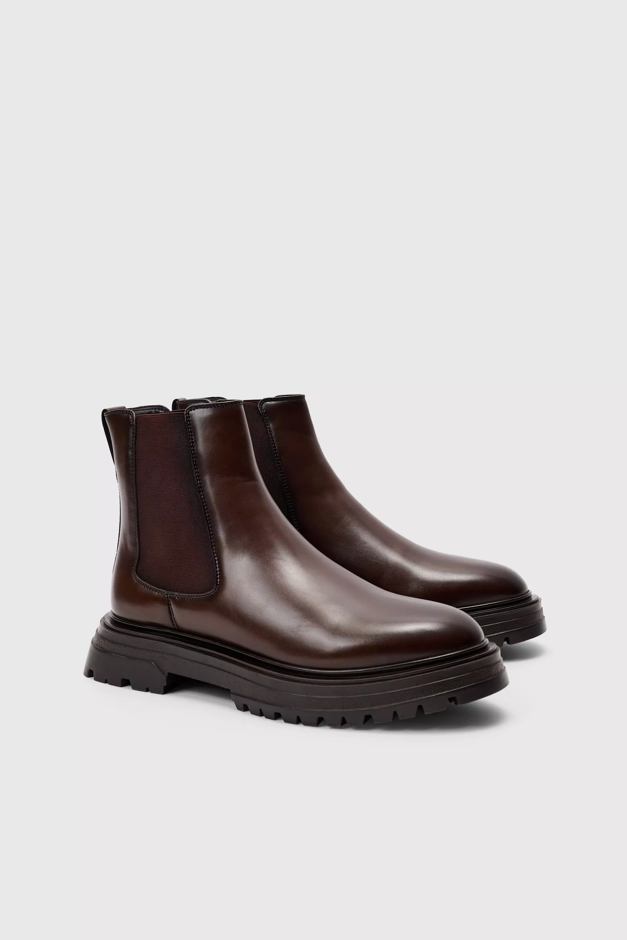 Pu Chunky Sole Chelsea Boot In Brown Brown