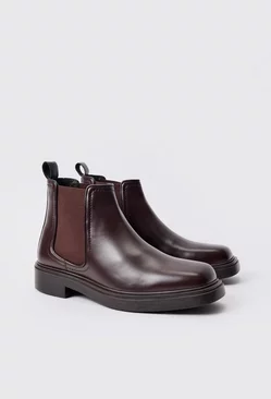 Pu Square Toe Chelsea Boot In Brown Brown