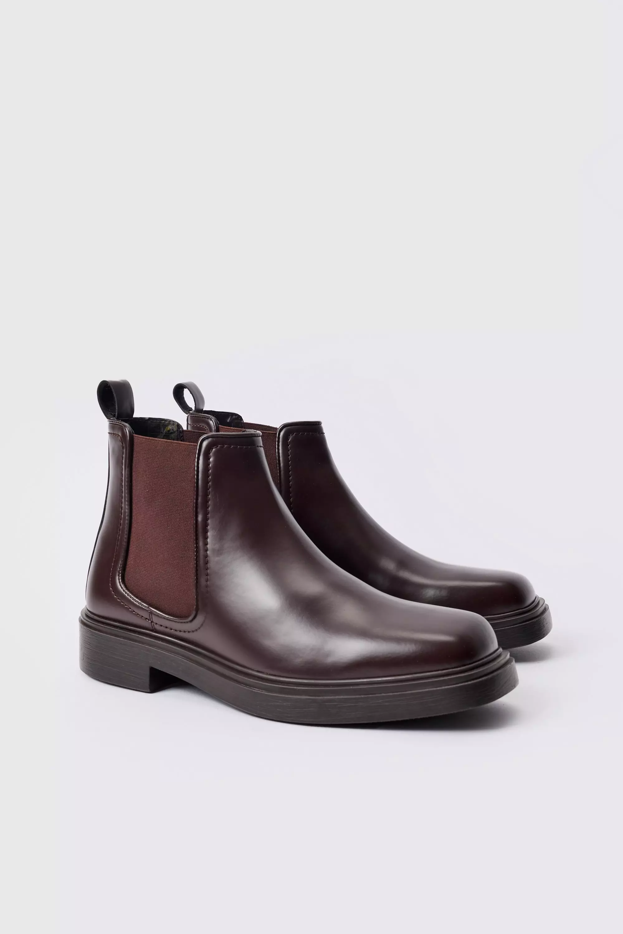 Brown Pu Square Toe Chelsea Boot In Brown