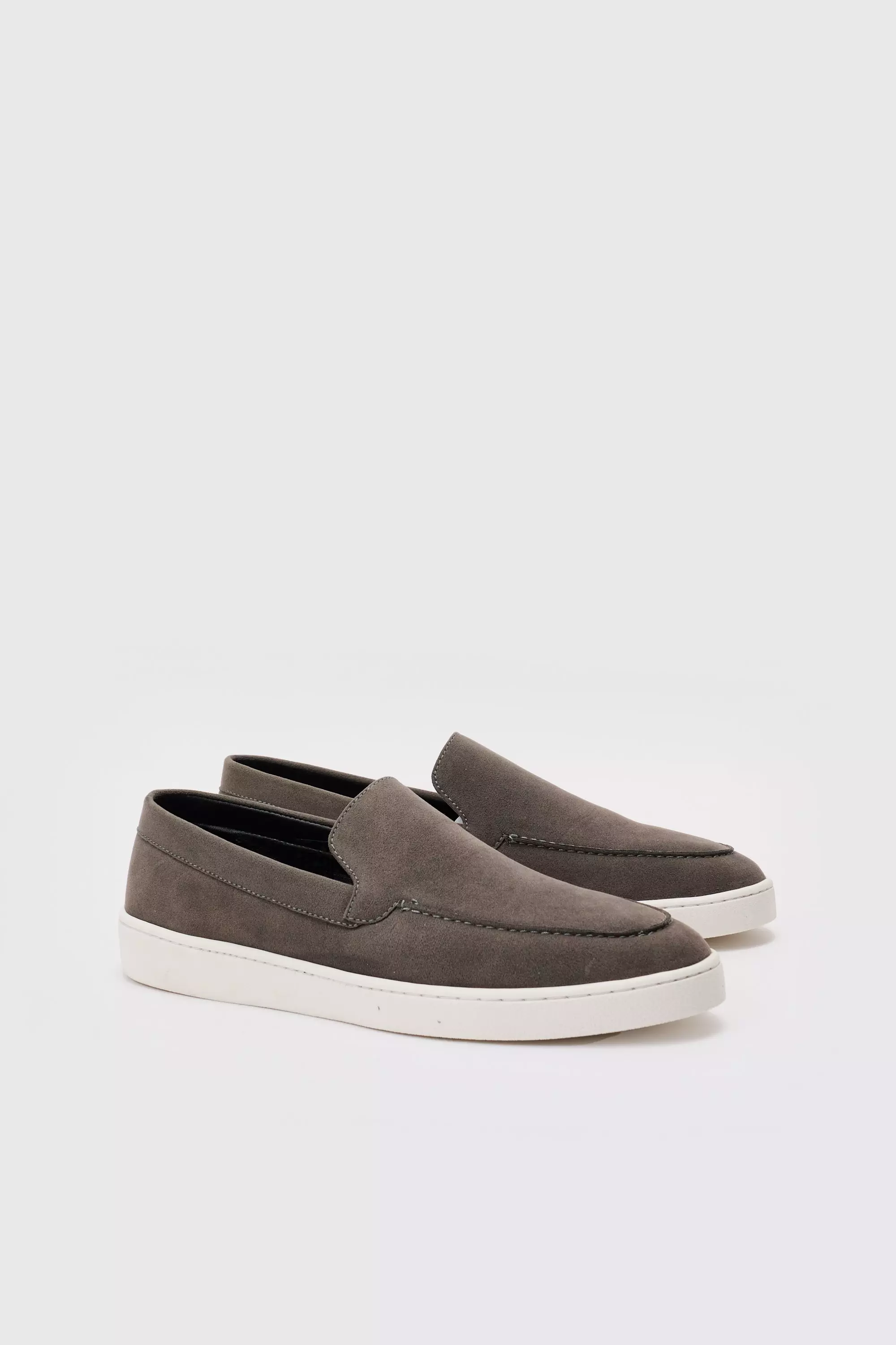 Faux Suede Slip On Loafer In Grey Grey