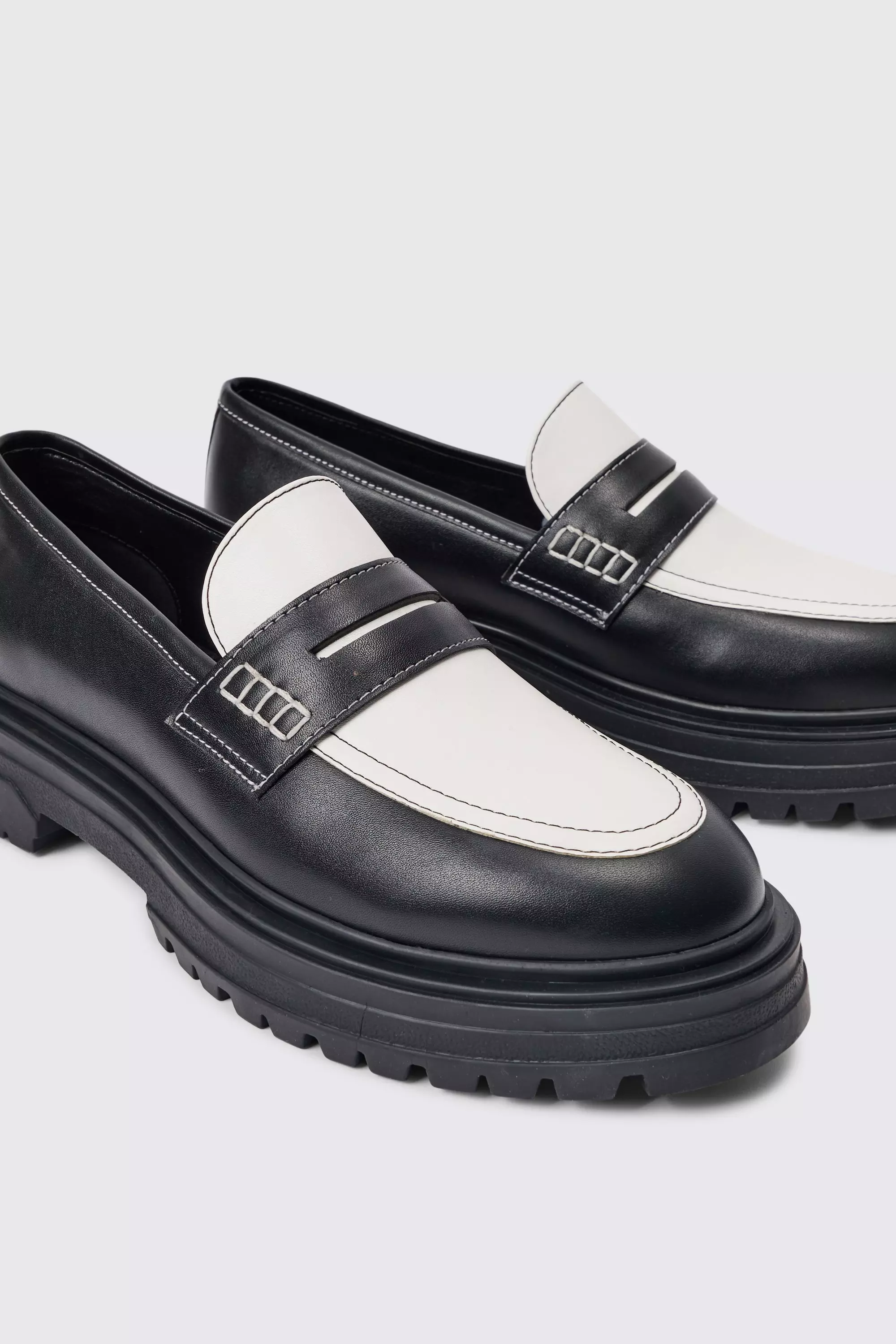 PU Slip On Contrast Chunky Loafer In Black | boohooMAN USA
