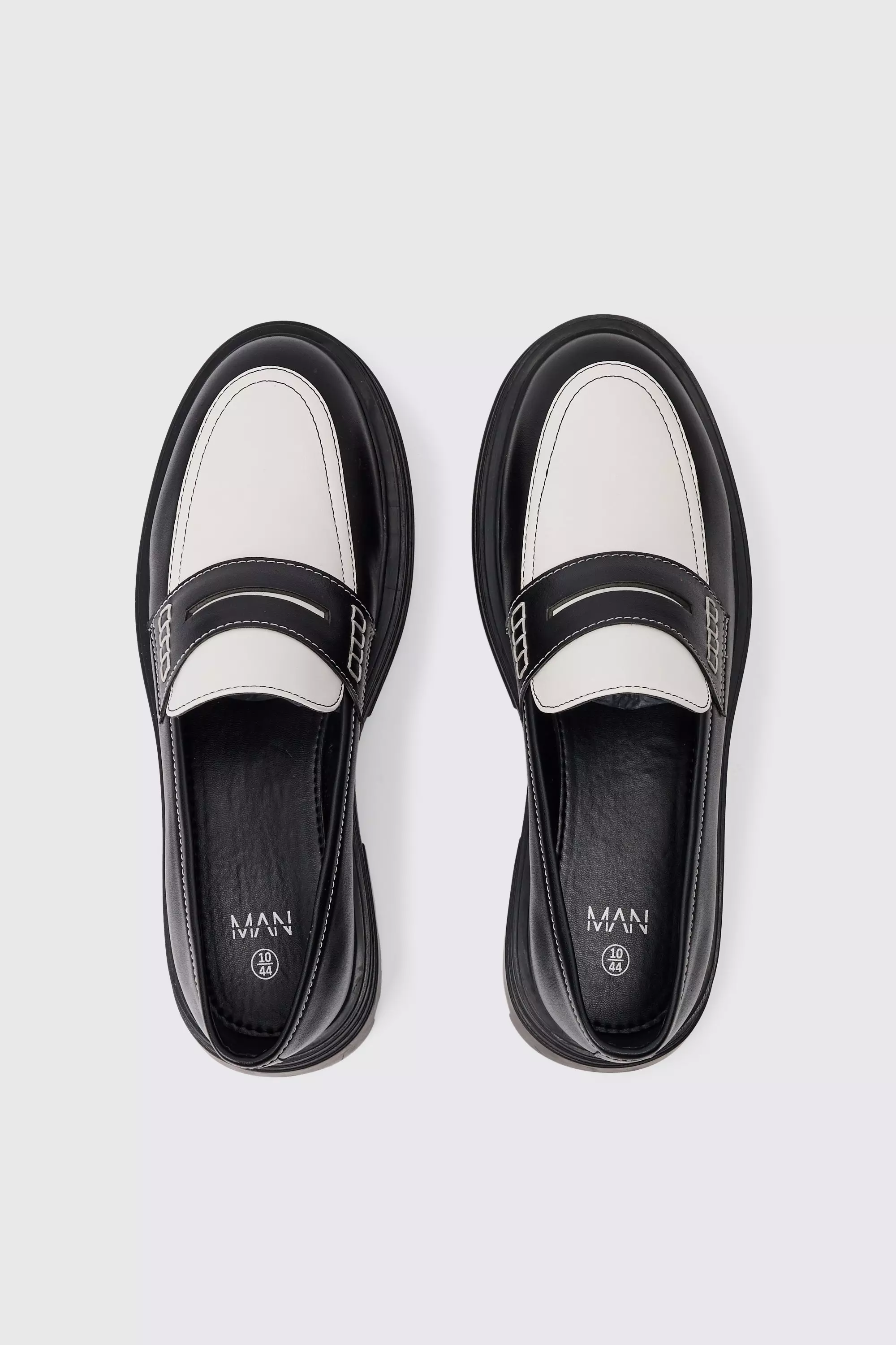 PU Slip On Contrast Chunky Loafer In Black | boohooMAN USA