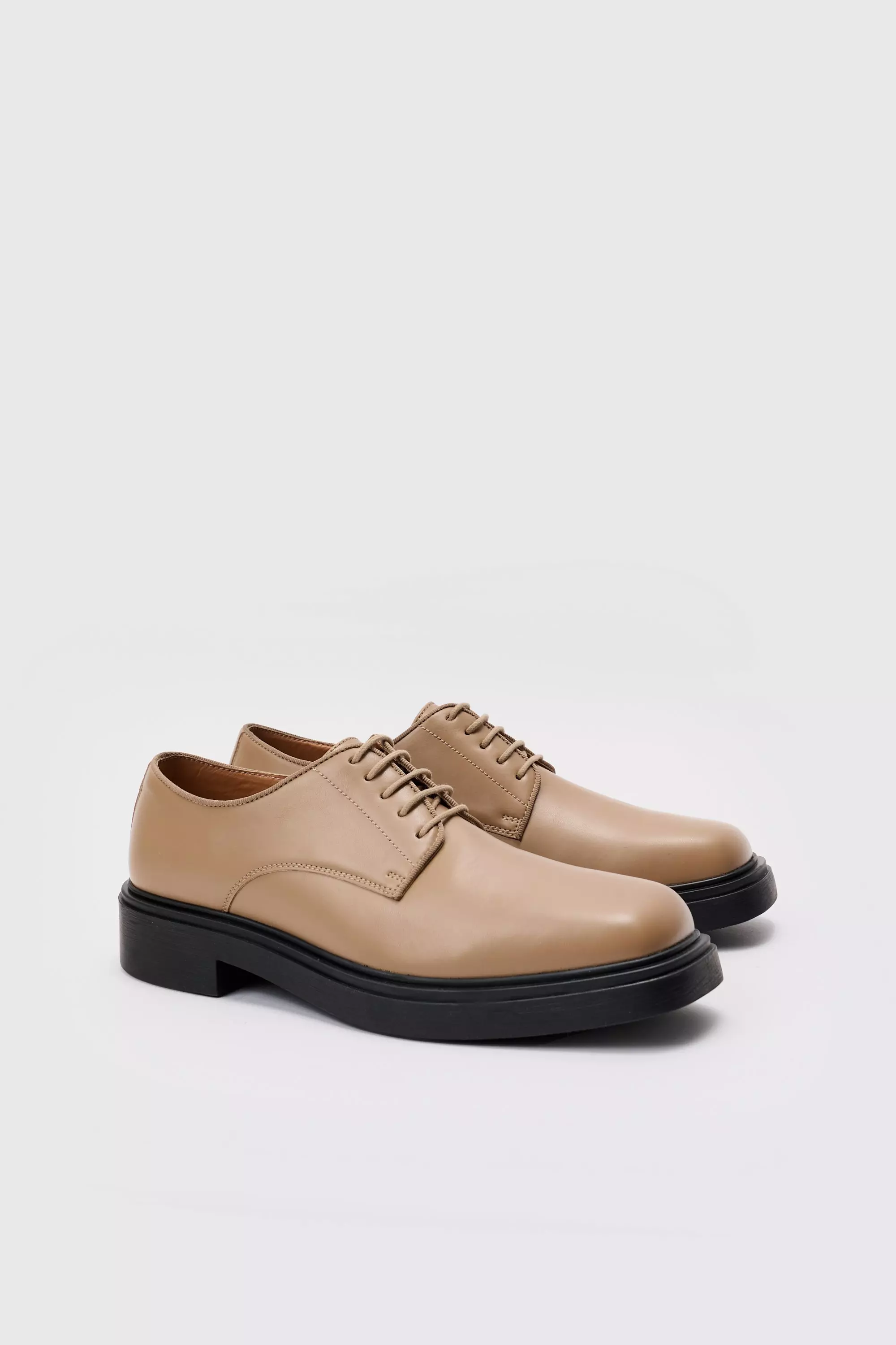 PU Square Toe Lace Up Loafer In Stone Stone