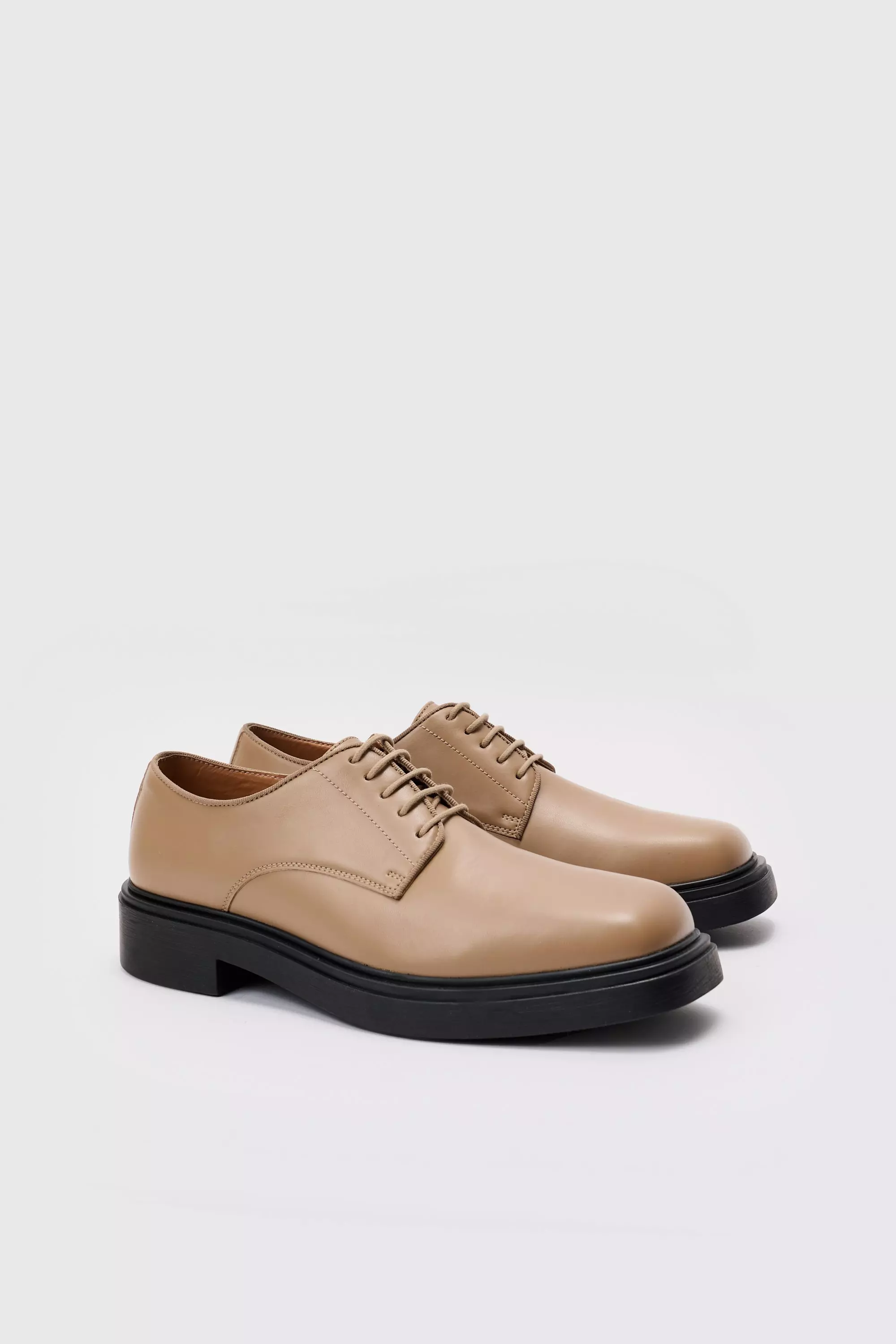 Pu Square Toe Lace Up Loafer In Stone Stone