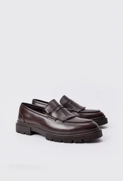 Brown Pu Chunky Sole Tassel Loafer In Brown