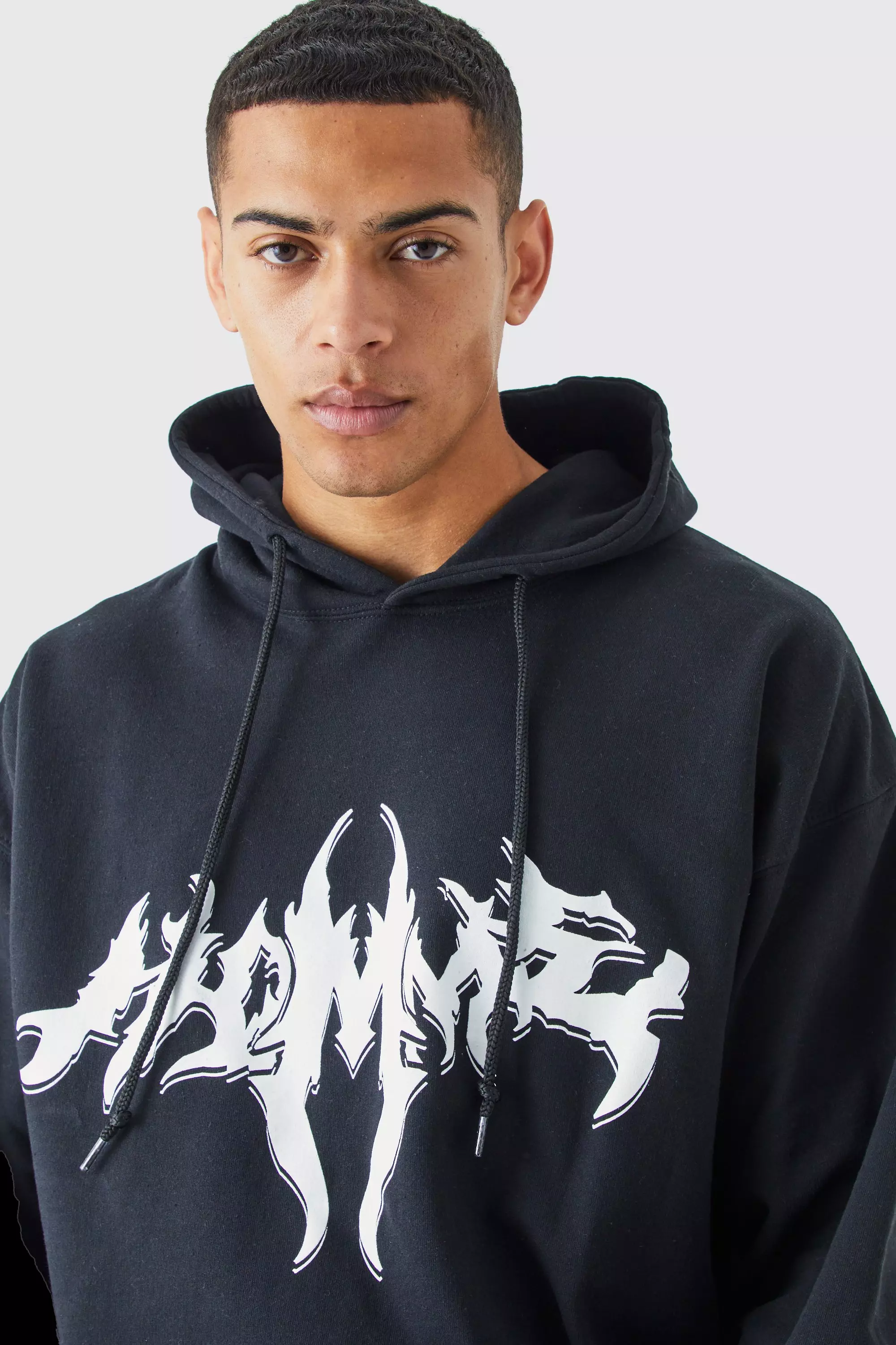 Oversized Gothic Homme Printed Hoodie | boohooMAN USA