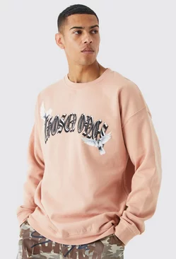 Oversized Bird Print Sweatshirt Dusky pink