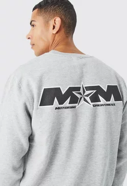 Grey Oversized Moto Man Back Print Sweatshirt