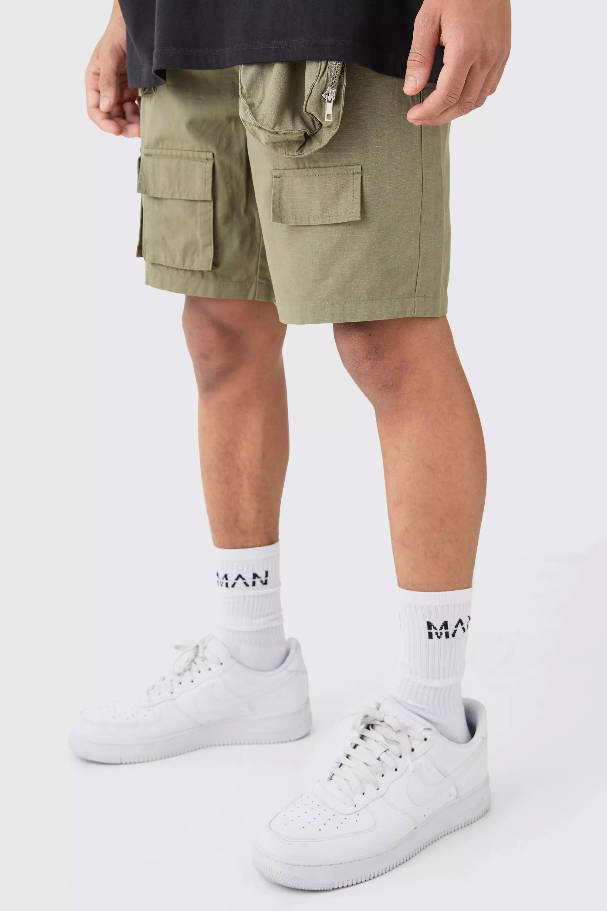 Khaki Nylon Detachable Bag Multi Cargo Pocket Shorts
