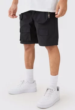 Black Nylon Detachable Bag Multi Cargo Pocket Shorts