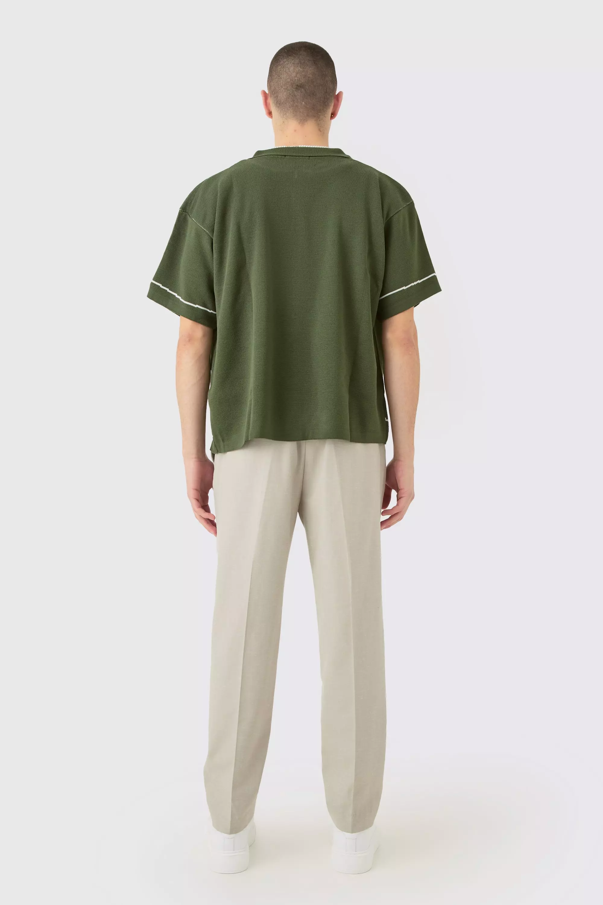 Boxy Jacquard Knit Abstract Detail Shirt In Olive | boohooMAN USA