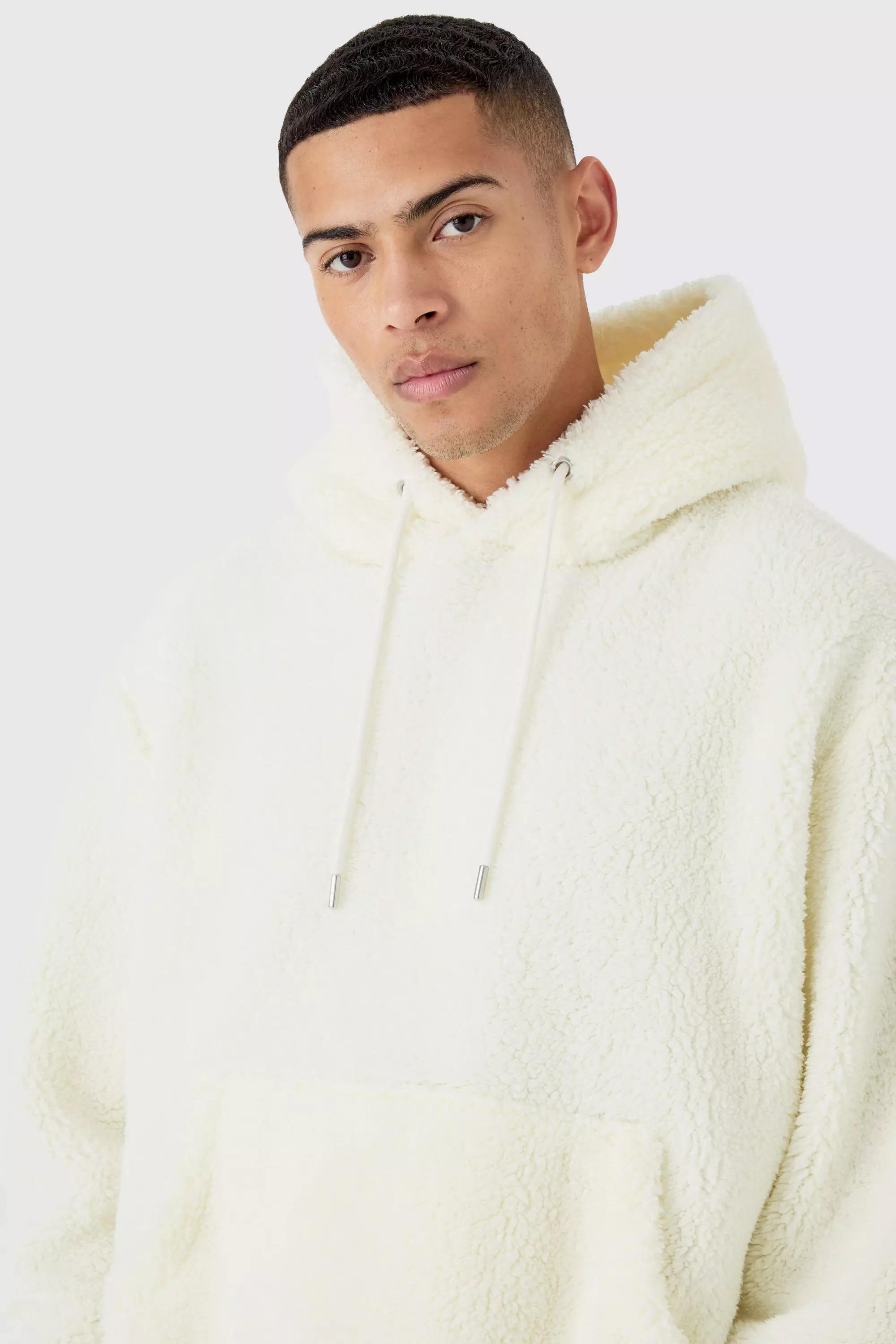Ecru Oversized Boxy Borg Over The Head Hoodie alternative image