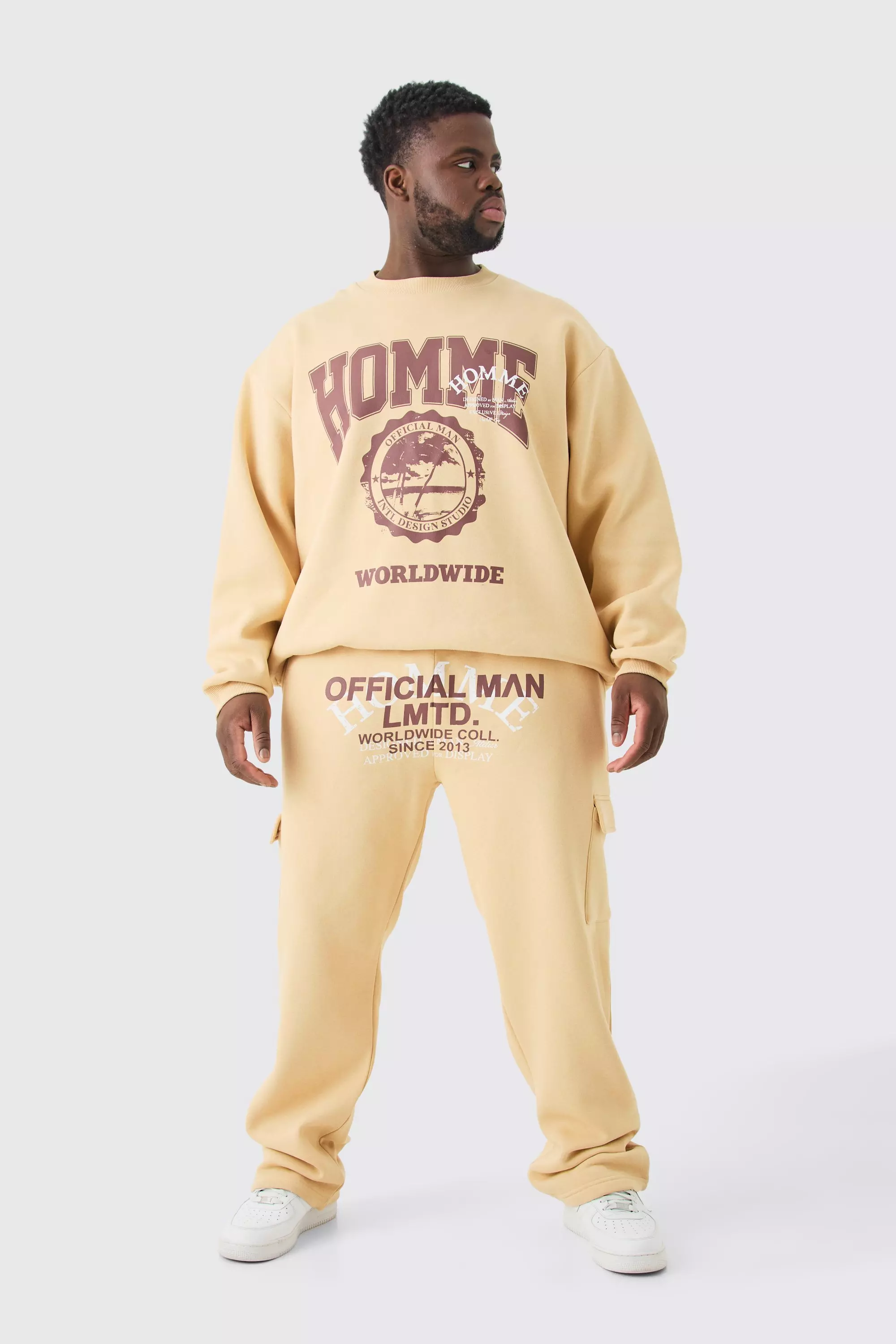 Plus Homme Worldwide Oversized Sweatshirt Tracksuit Sand