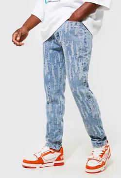 Blue Slim Fit Fabric Interest Jeans In Ice Blue