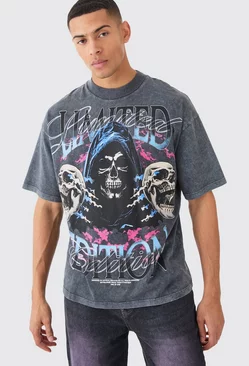 Charcoal Grey Oversized Skull Graphic Limited Edition Heavyweight T-shirt