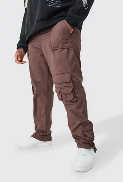 Chocolate Brown Plus Slim Leg Multi Pocket Cargo Trousers