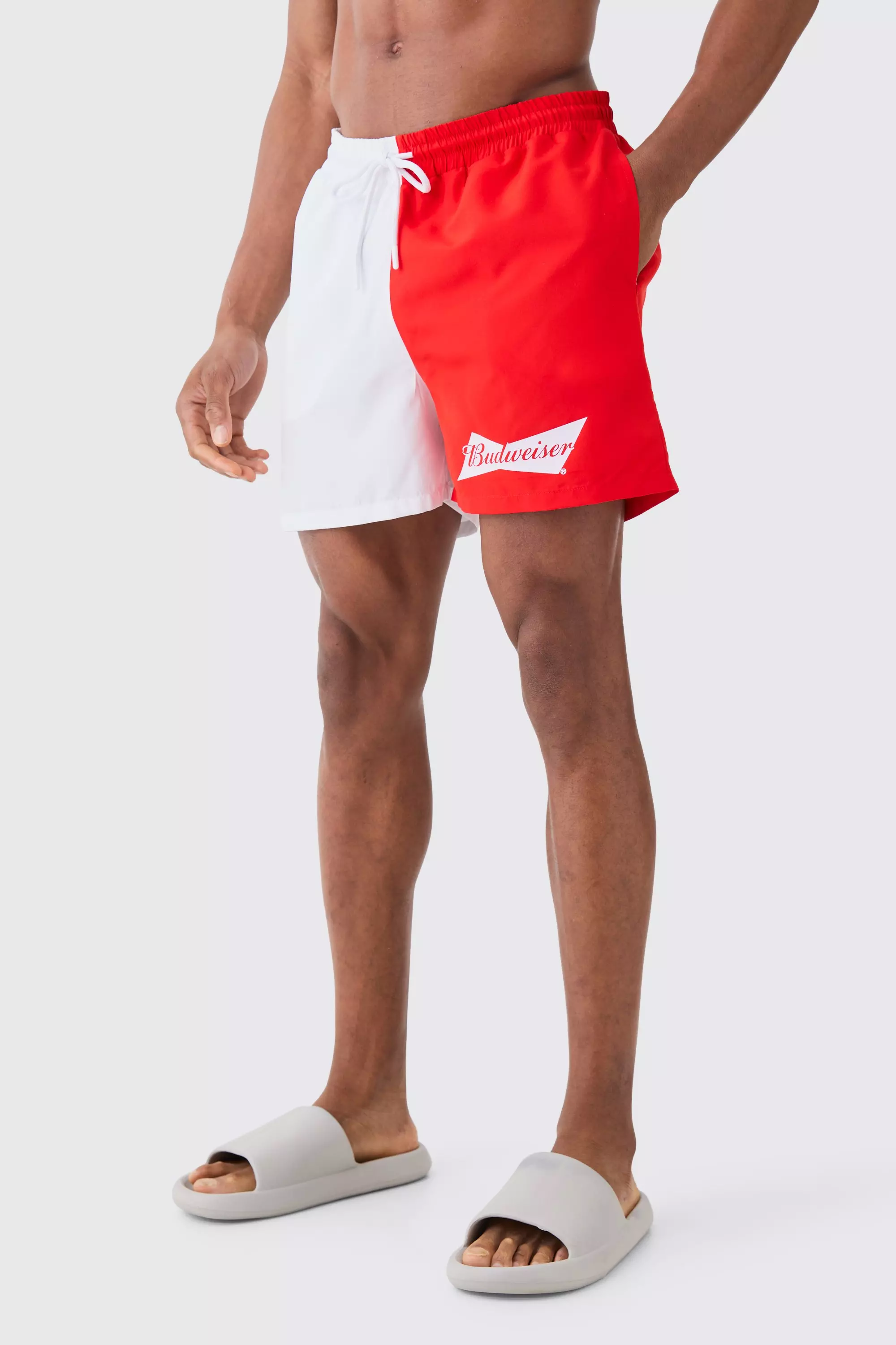 Red Short Length Budwiser License Swim Short