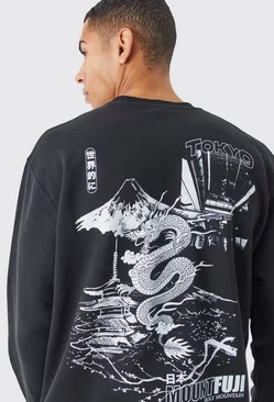 Oversized Dragon Graphic Sweatshirt Black