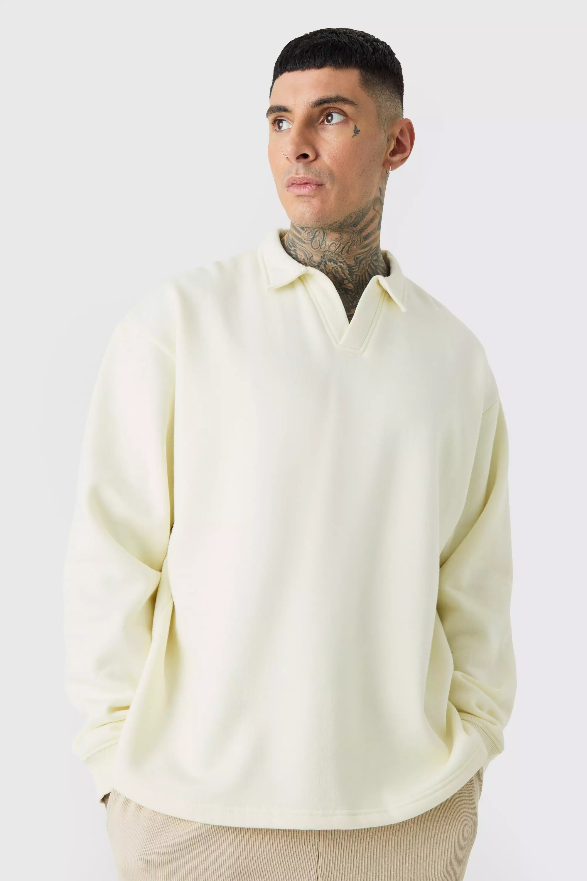 Tall Oversized Revere Neck Rugby Polo Ecru