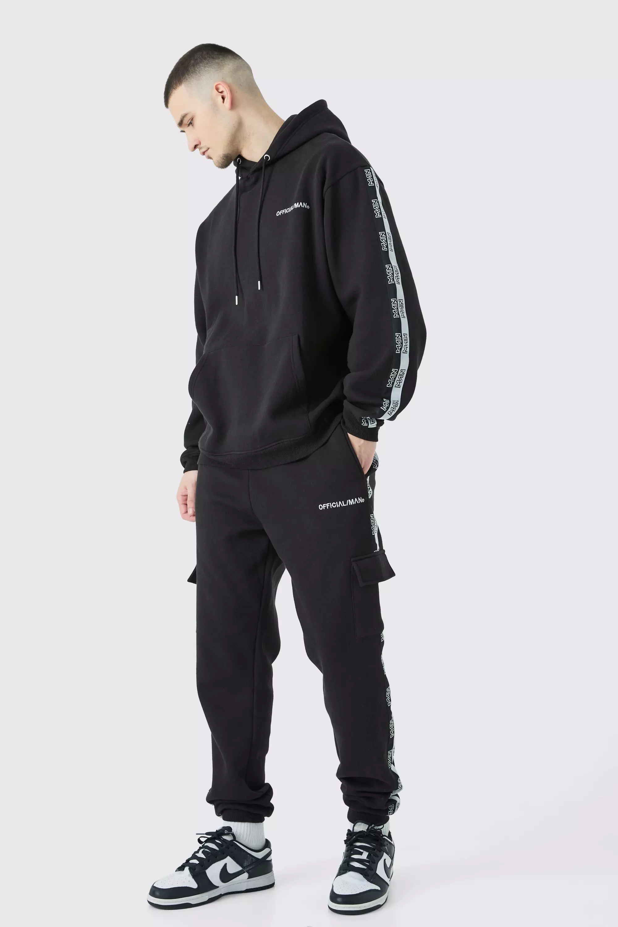 Tall Official Man Tape Cargo Hooded Tracksuit Black