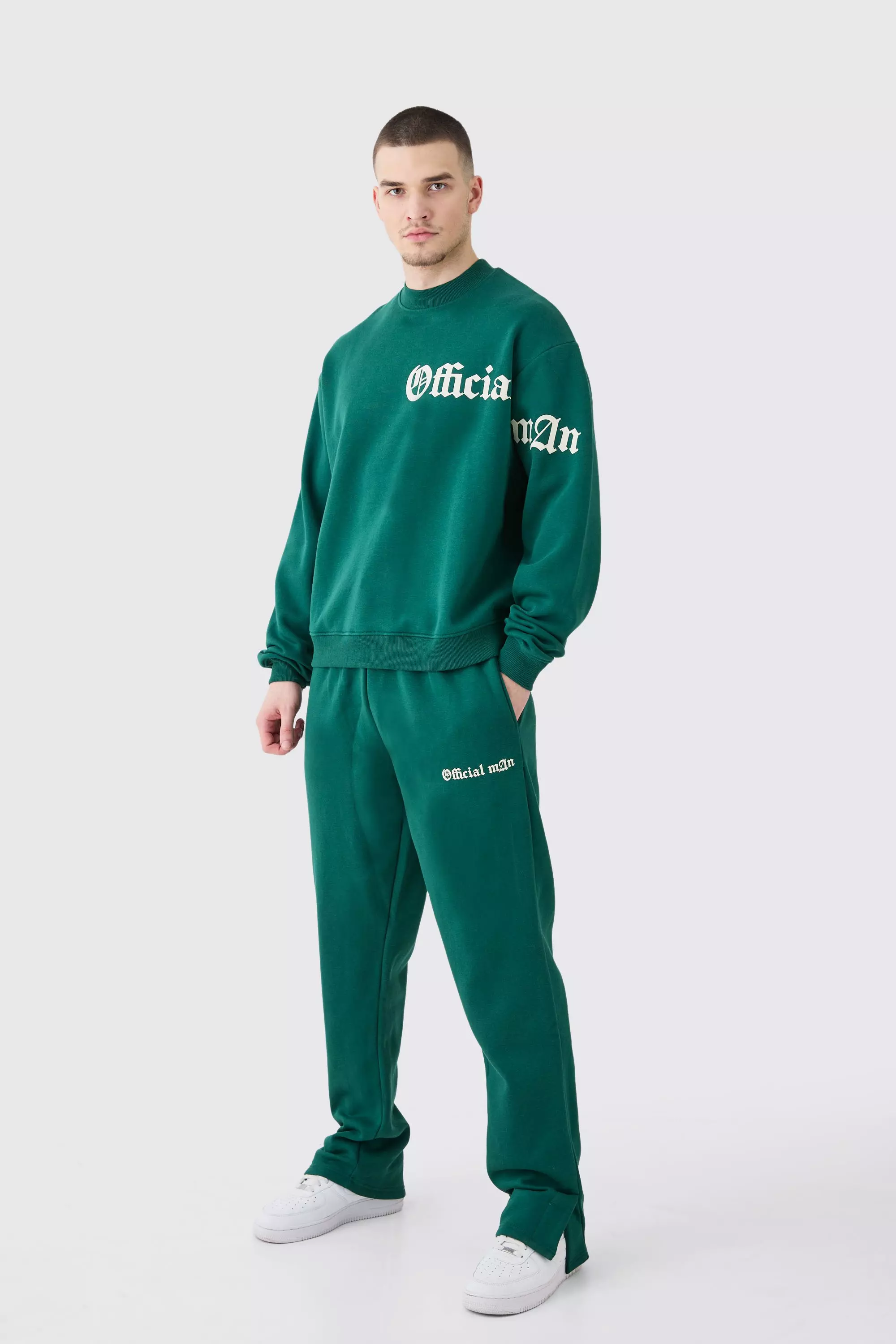 Tall Oversized Boxy Slogan Sweatshirt Tracksuit Forest