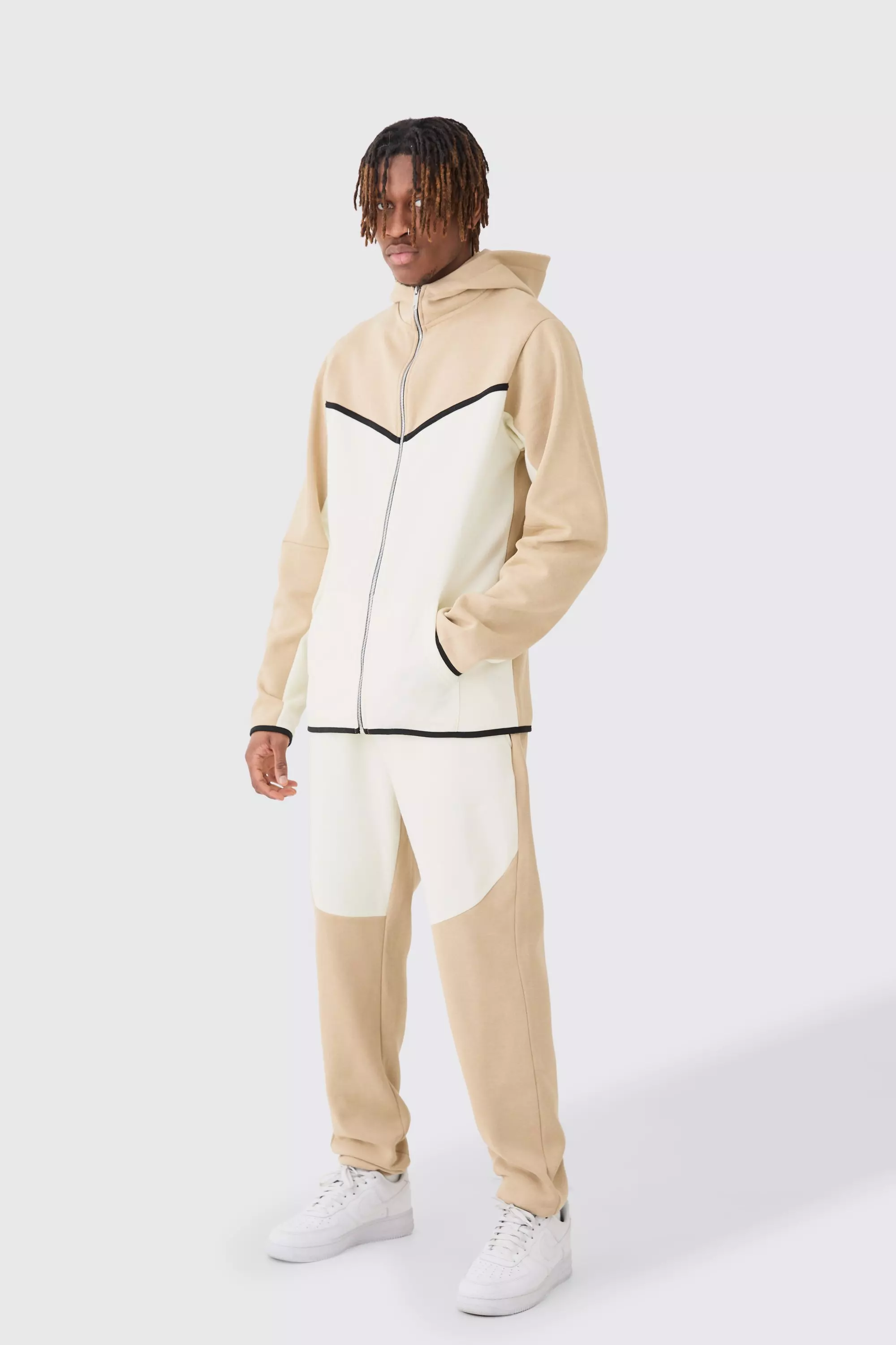 Tall Slim Fit Colour Block Tracksuit Sand