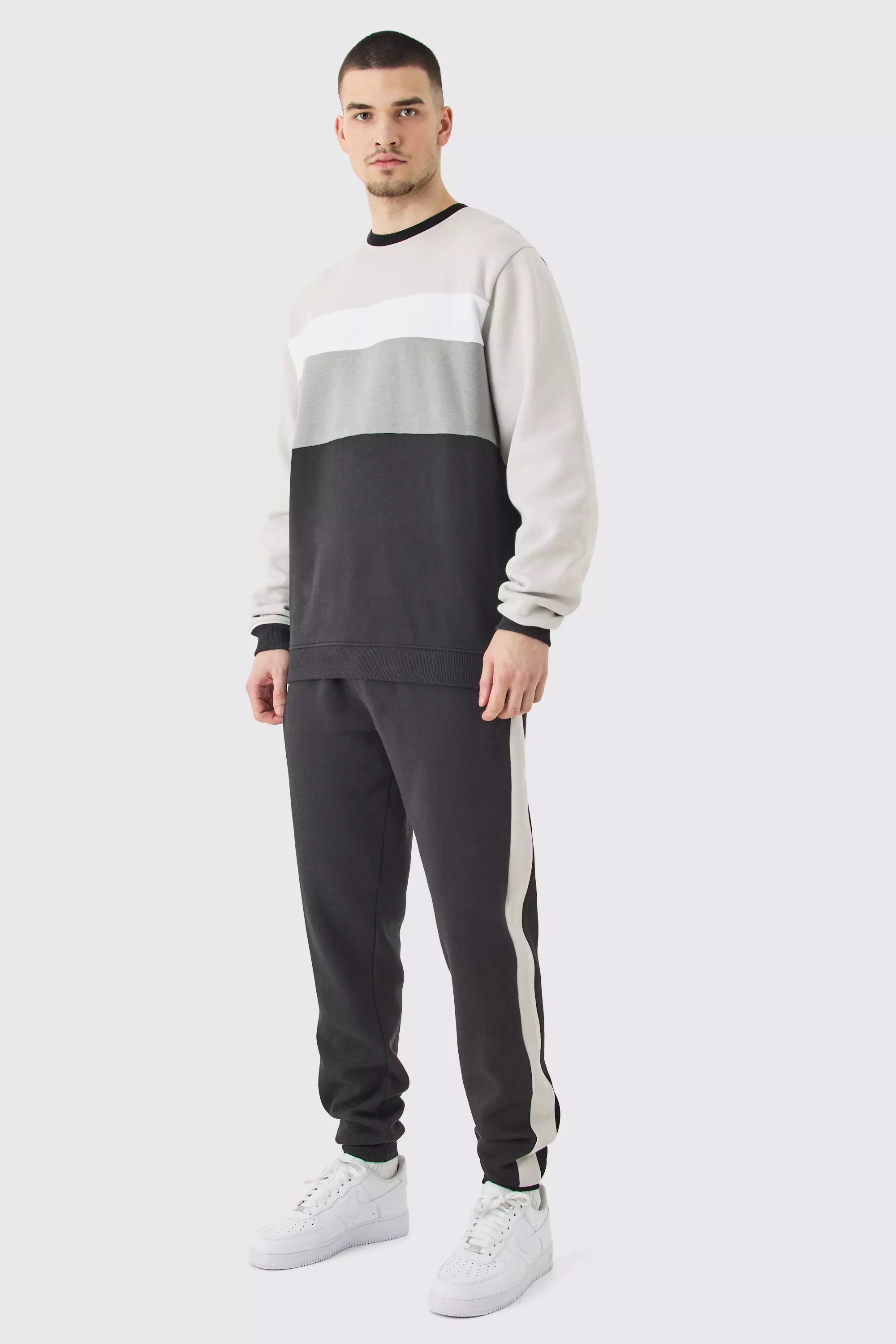 Tall Core Colour Block Sweater Tracksuit Grey