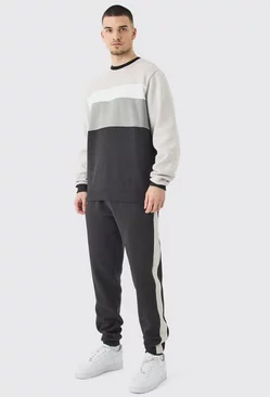 Grey Tall Core Colour Block Sweater Tracksuit