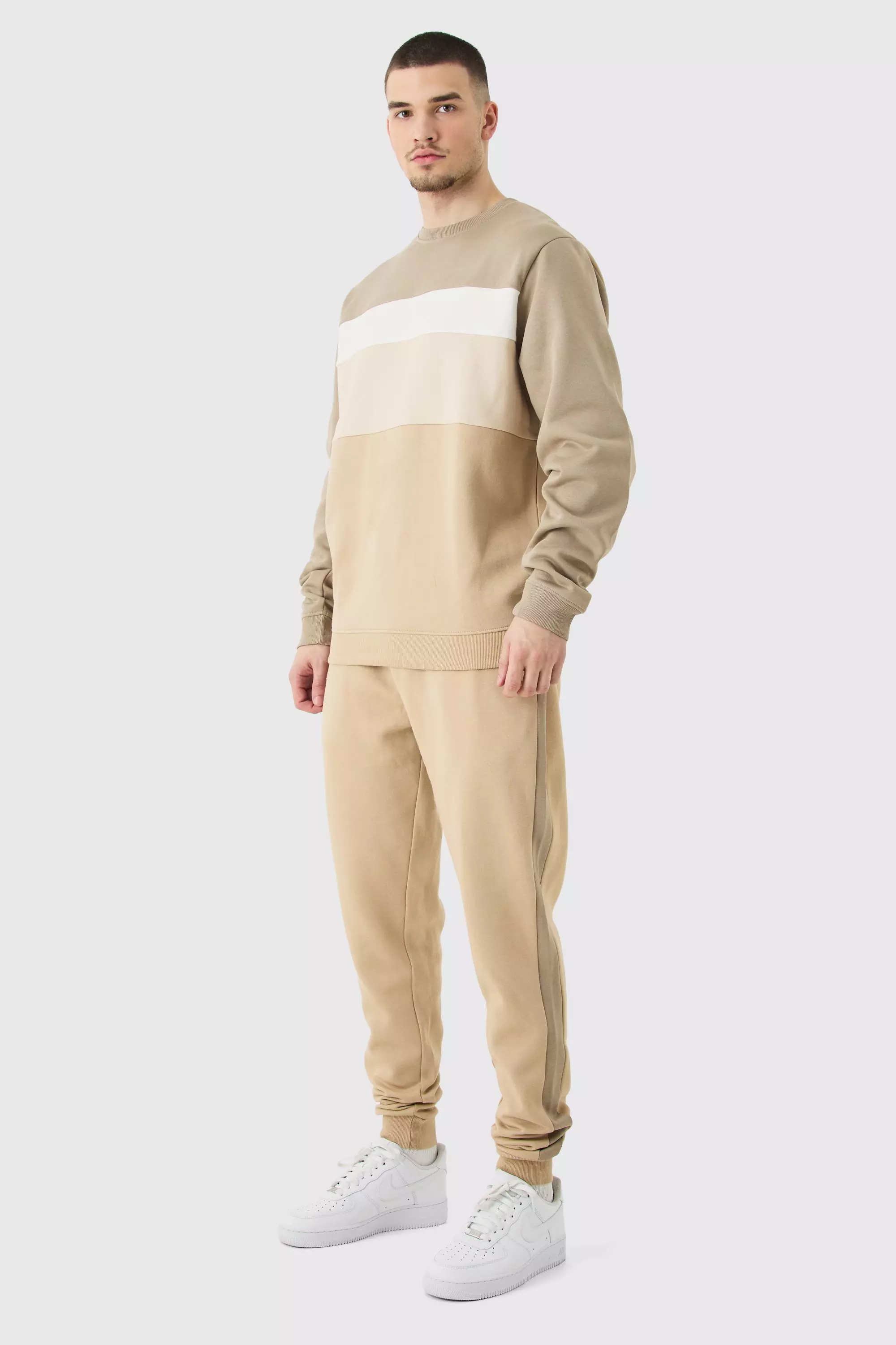 Tall Core Colour Block Sweater Tracksuit Beige