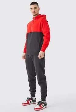 Tall Slim Fit Colour Block Half Zip Tracksuit Red