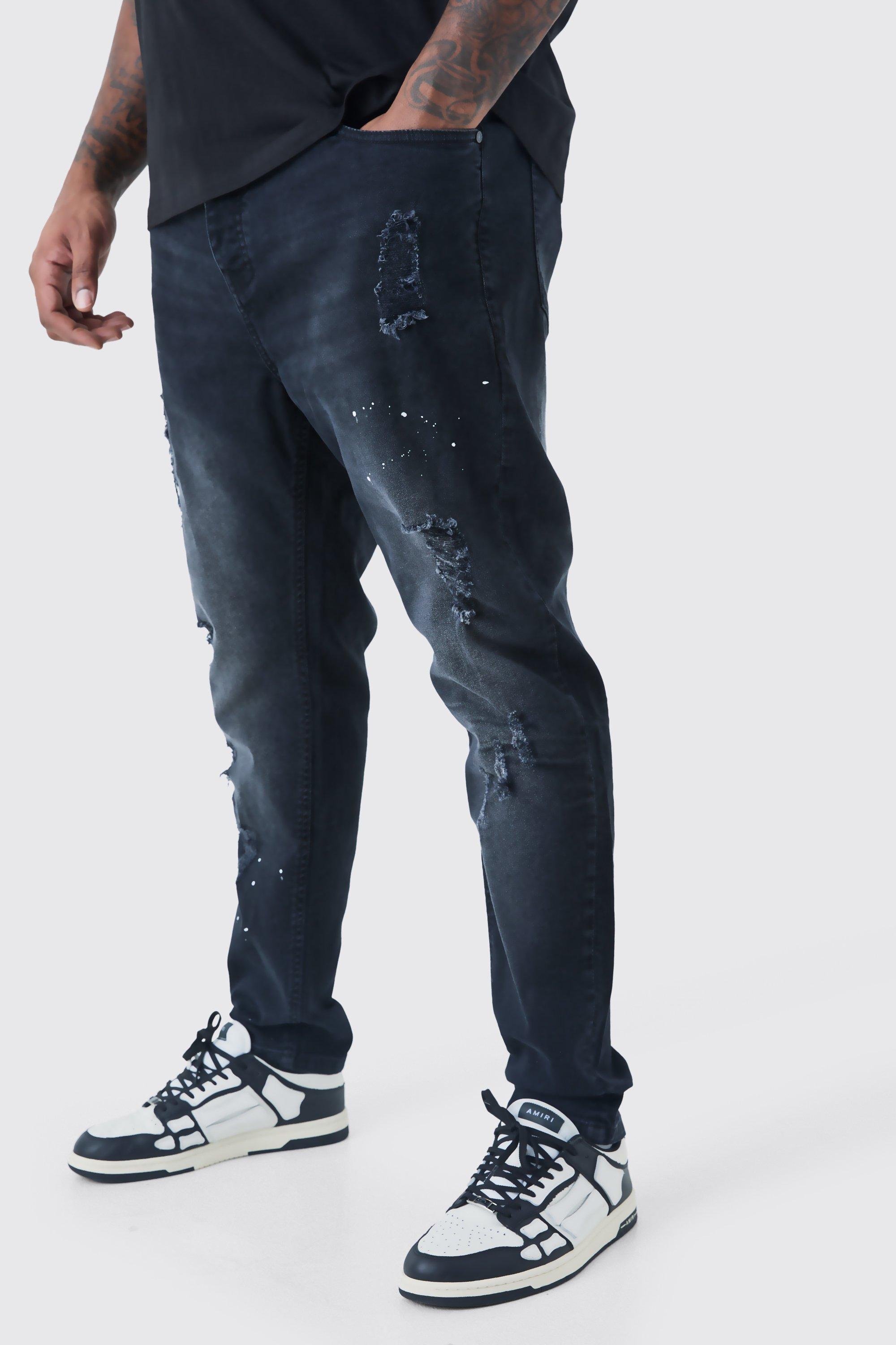 Super Skinny Busted Knee Paint Splatter Jeans