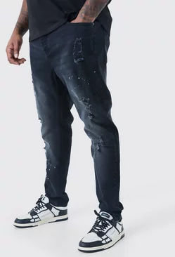 Black Plus Super Skinny Distressed Paint Splat Jeans