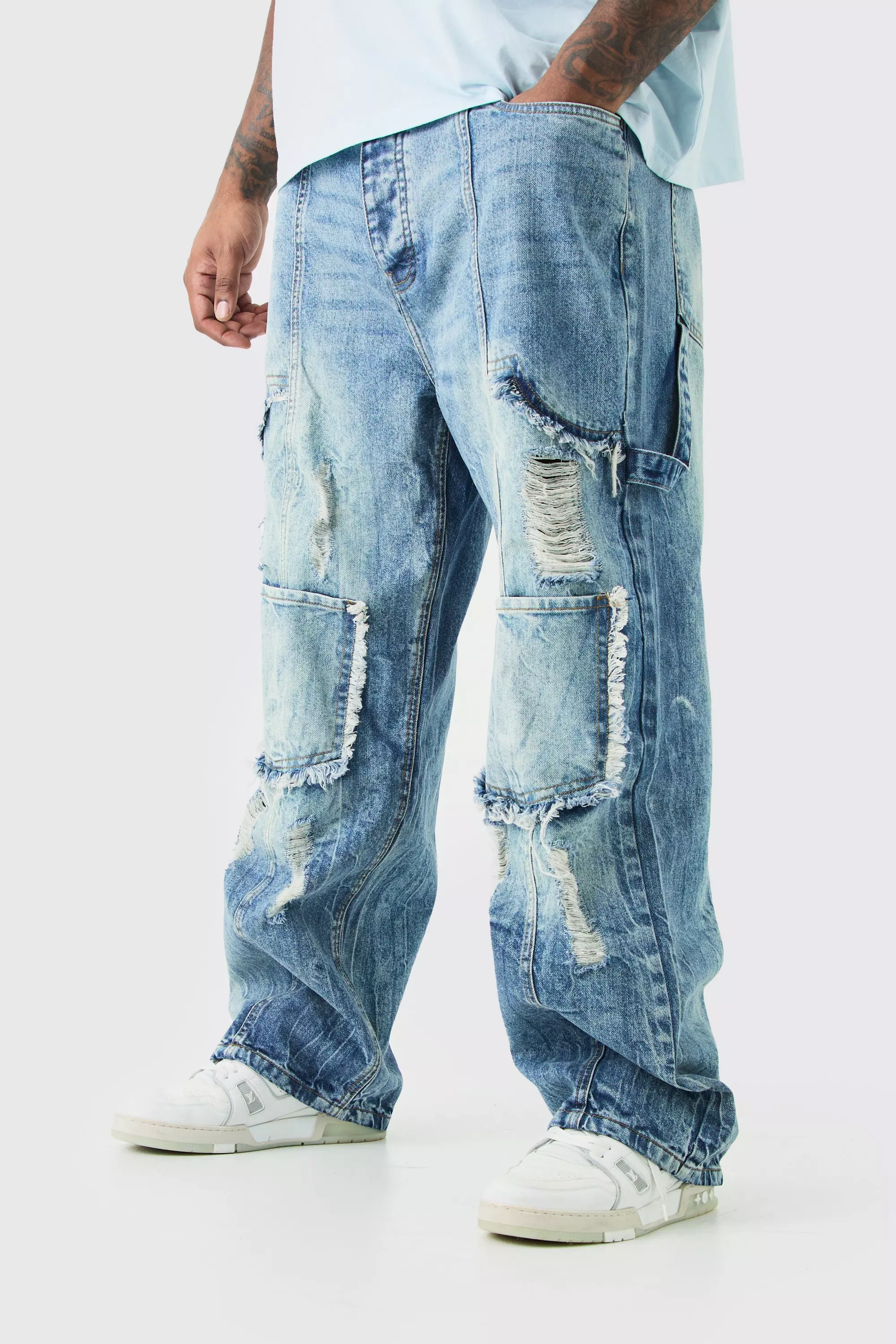 Antique blue Plus Relaxed Rigid Ripped Carpenter Cargo Jeans alternative image