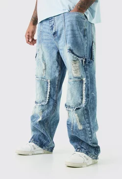 Blue Plus Relaxed Rigid Ripped Carpenter Cargo Jean