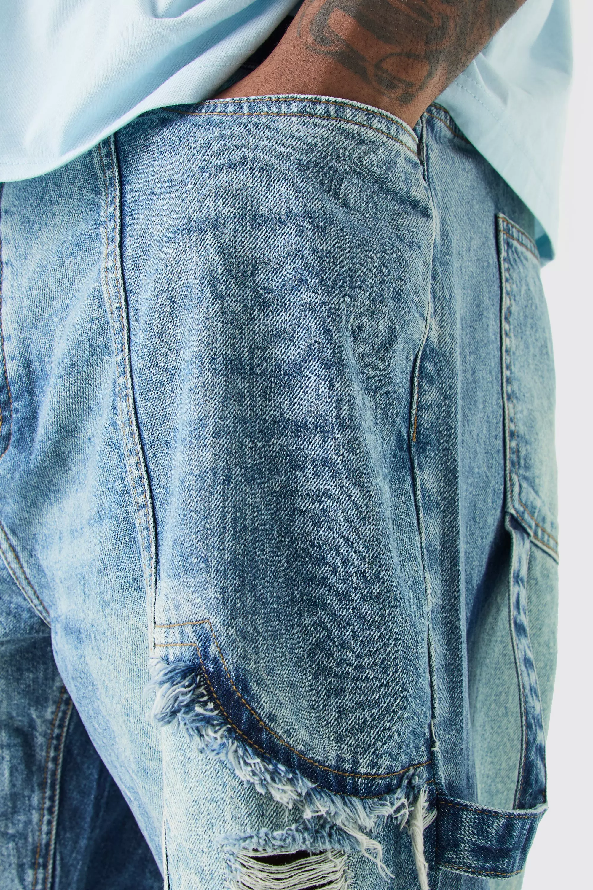 Antique blue Plus Relaxed Rigid Ripped Carpenter Cargo Jeans alternative image