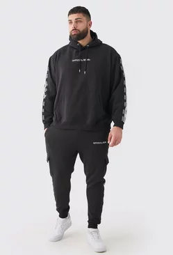 Plus Official Man Tape Cargo Hooded Tracksuit Black
