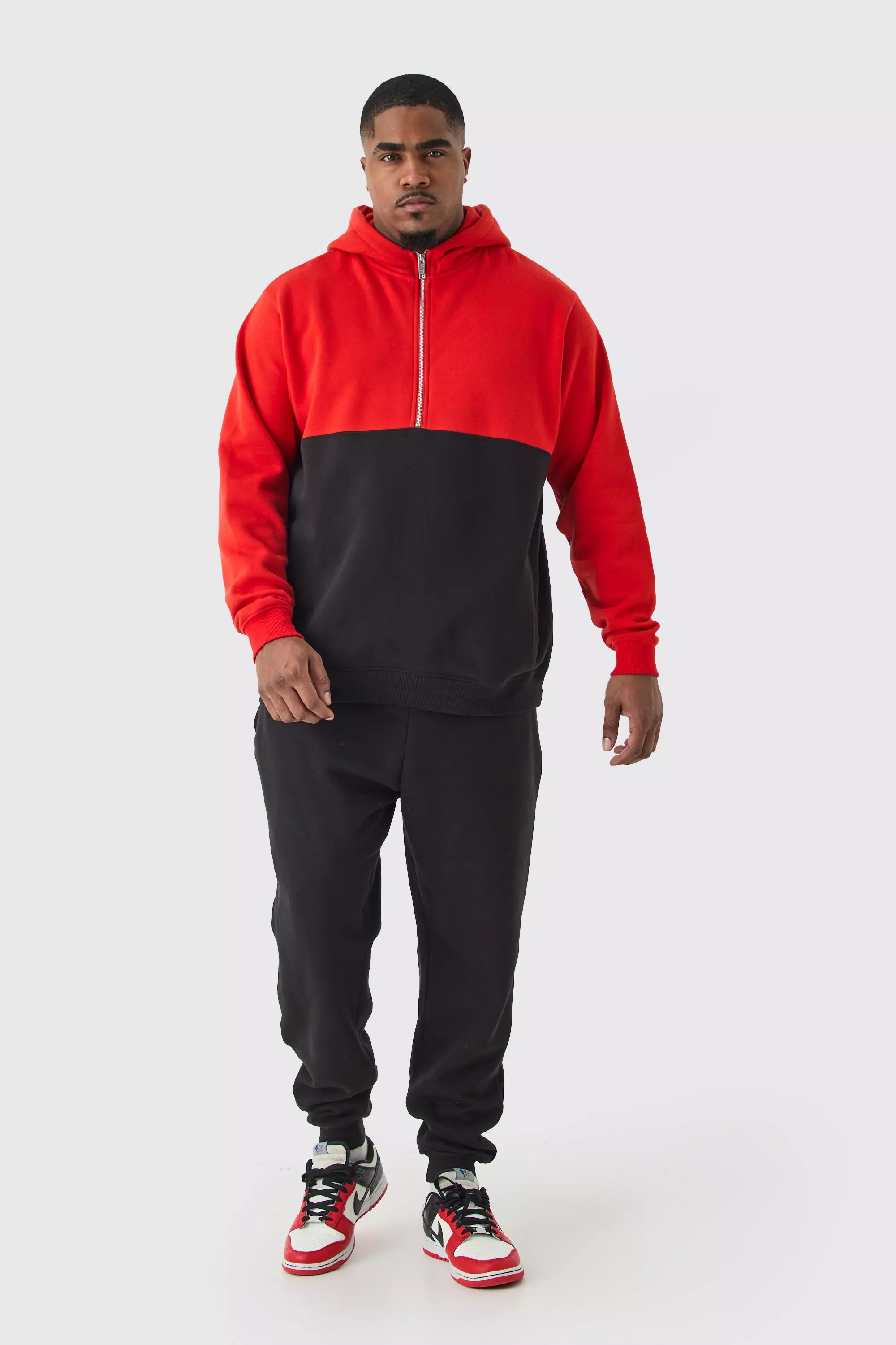 Red Plus Slim Fit Colour Block Half Zip Tracksuit