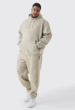 Plus Oversized Colour Block Piped Tracksuit Taupe