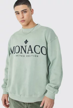 Oversized Overdye Monaco Graphic Extended Neck Sweatshirt Sage