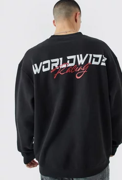 Oversized Worldwide Graphic Extended Neck Sweatshirt Black