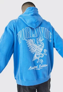 Oversized Overdye Worldwide Hoodie Blue